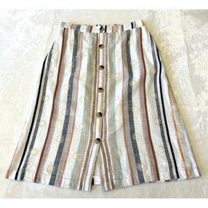 LoveStitch Women Skirt Knee Length Sz M Cotton Boho Front Pull On Pockets Lined